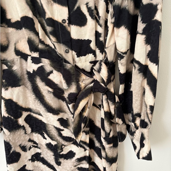 & Other Stories Black Cream Printed Shirt Long Sleeve Tie Midi Dress Size 6 - Picture 7 of 10